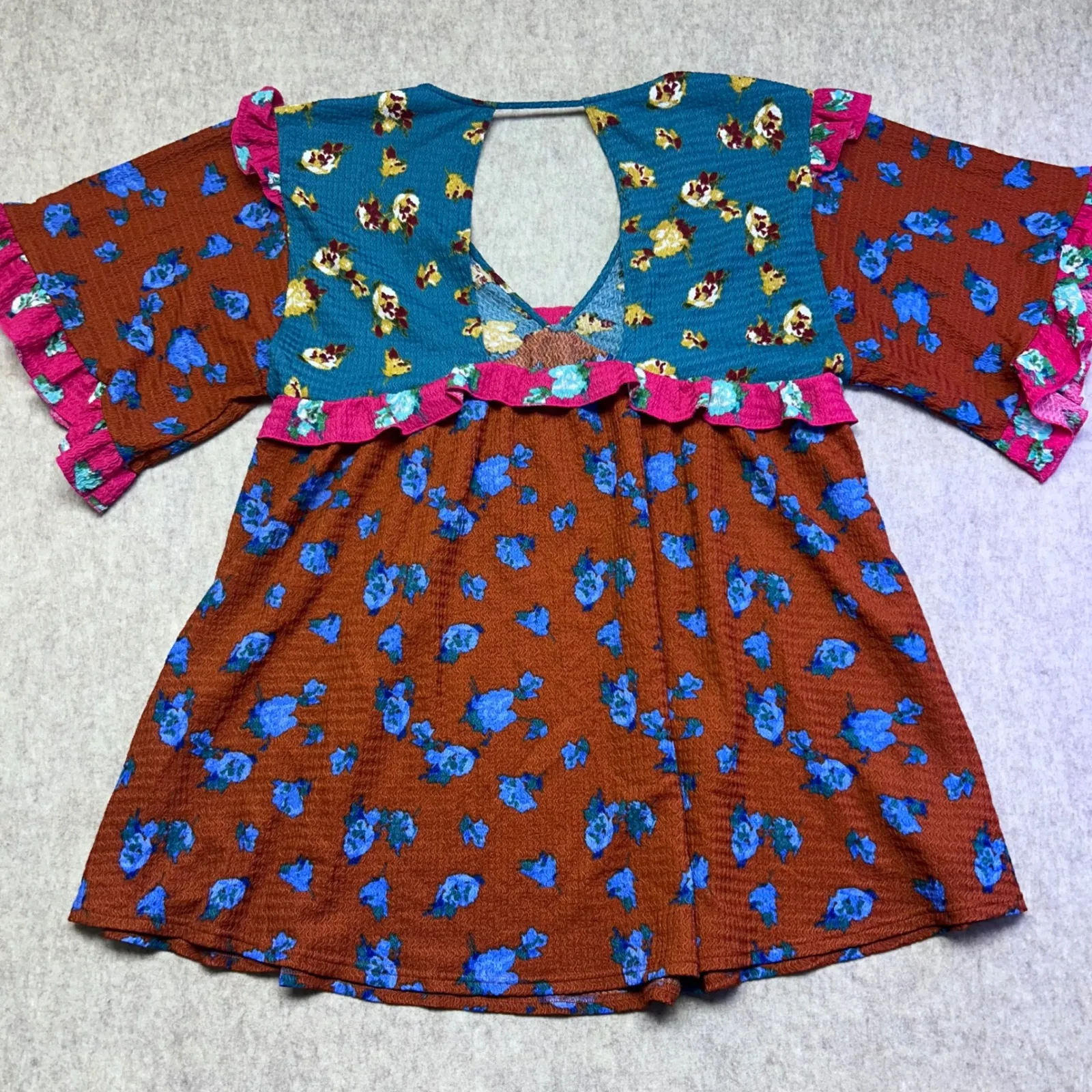 Anthropologie Floral Ruffle Sleeve V Neck Mini Sleep Babydoll Dress Size L Boho - Image 8