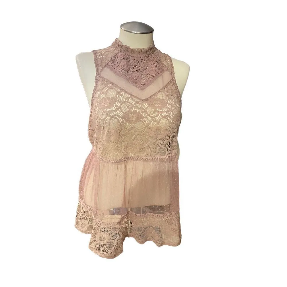 Boutique Lace Flowy Crochet Sleeveless Blouse Size OX, Blush Pink NWT - Image 5