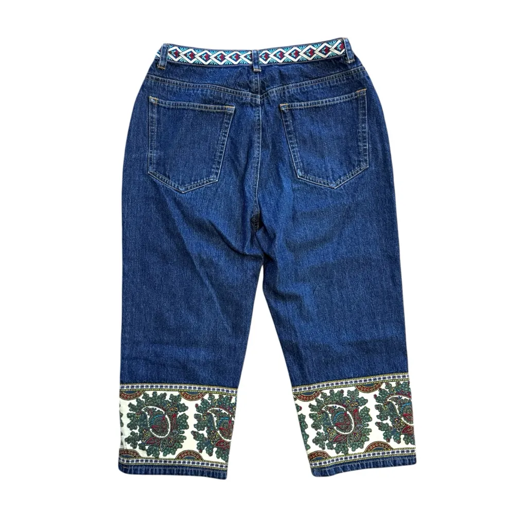 Liz Claiborne Blue Denim Ankle/Cropped Jeans, Paisley Pant Cuffs, Geometric Belt - Image 2