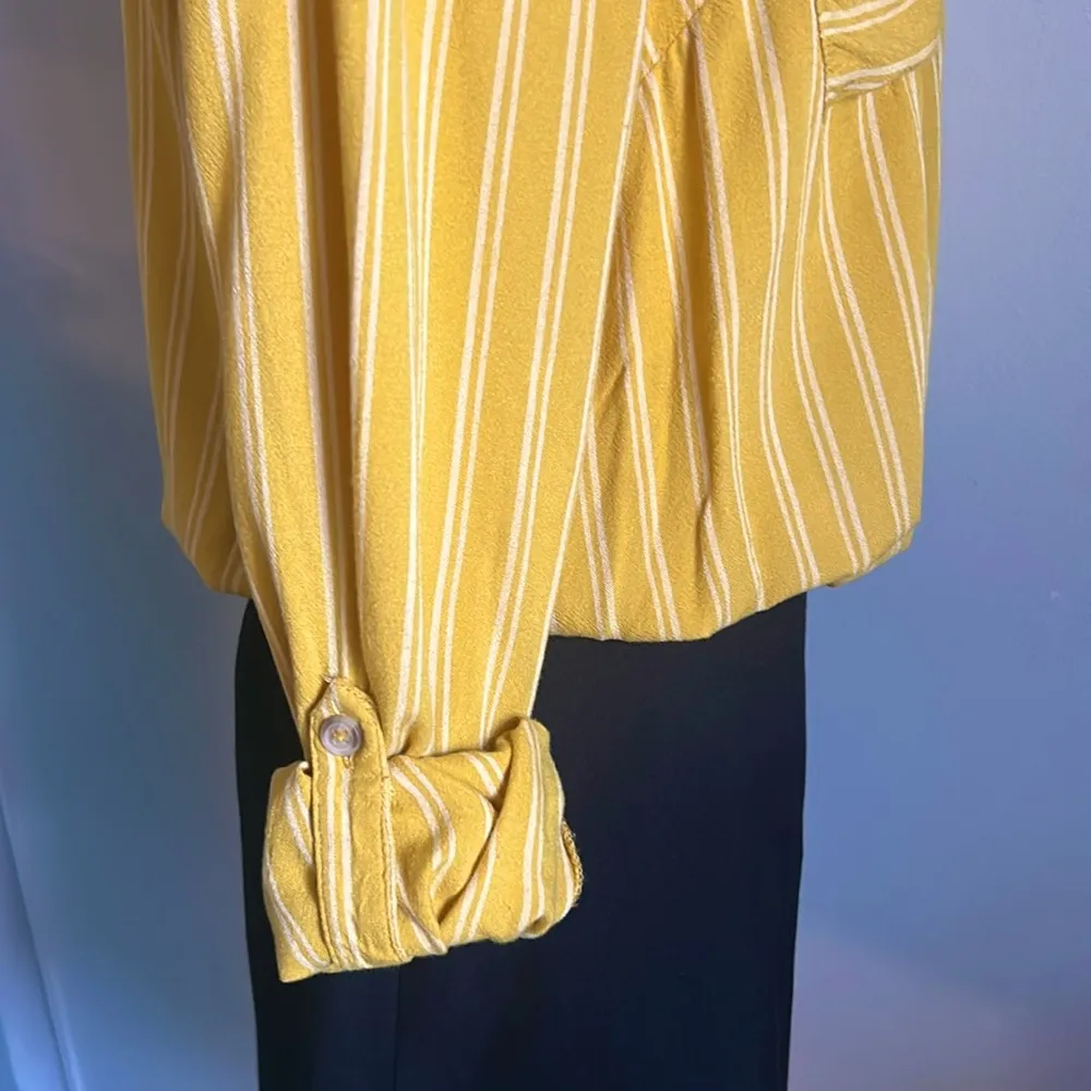 Harper Heritage Women’s Button Up Long Sleeve Roll Tab Sleeve Striped Blouse - Image 3