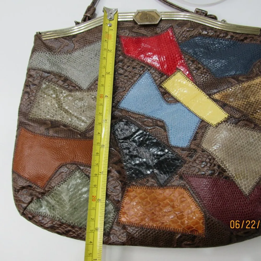 Vintage Original by Caprice Snake Print Patchwork Shoulder Bag USA Made Hippie Brown - Image 6