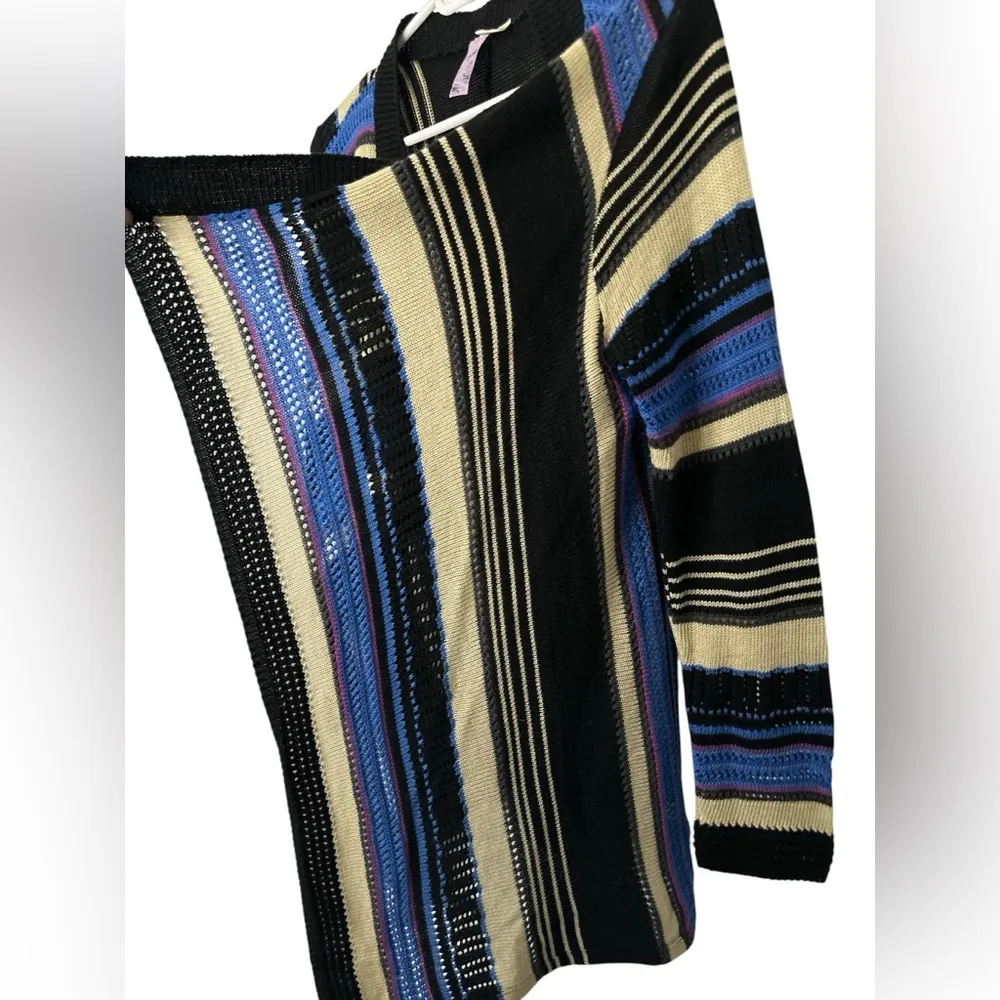 Alya Striped Open Front Cardigan Sweater Large - Image 3