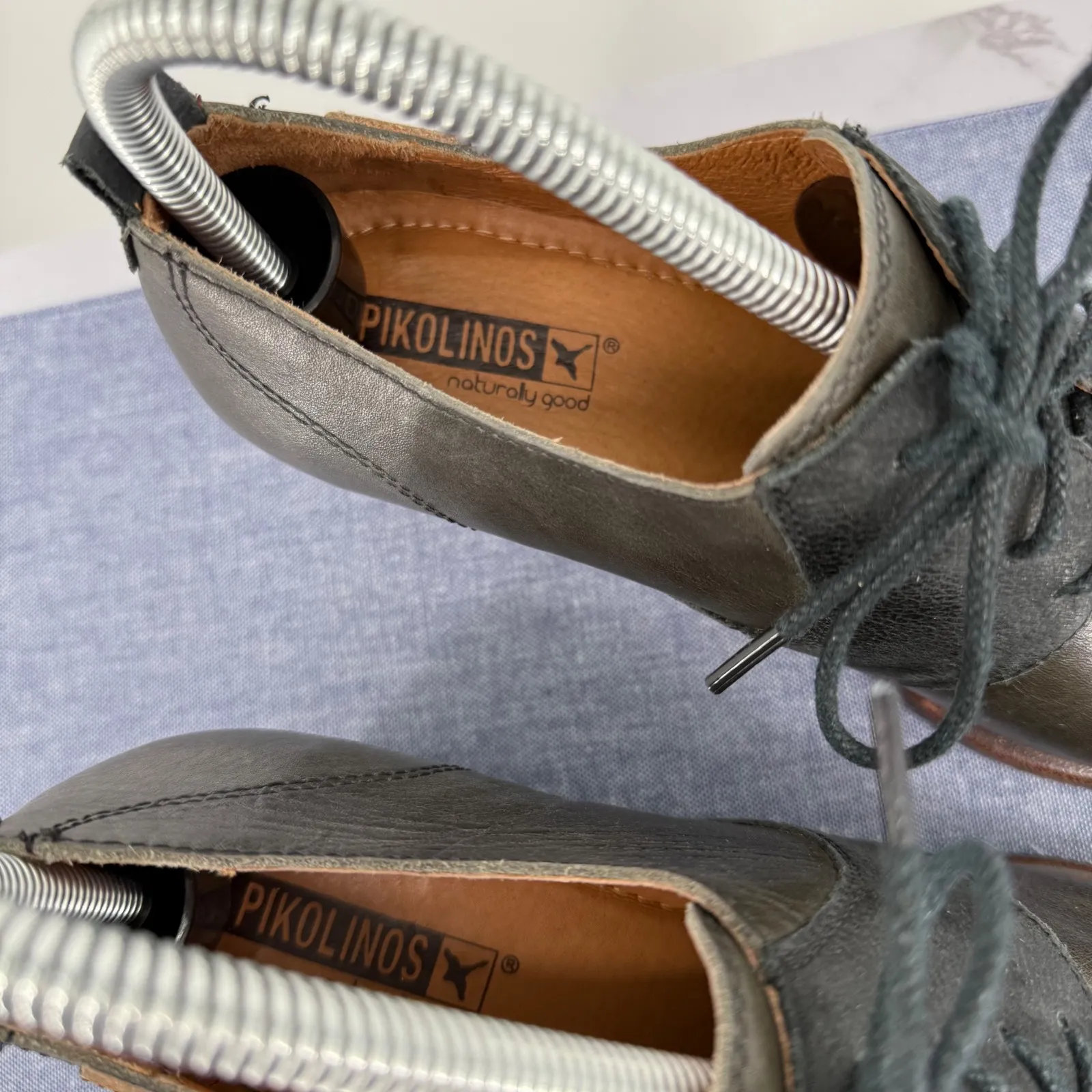 Pikolinos Baqueira Leather Lace Up Oxford Block Heel 8.5 Preppy Retro Gray Goth - Image 2