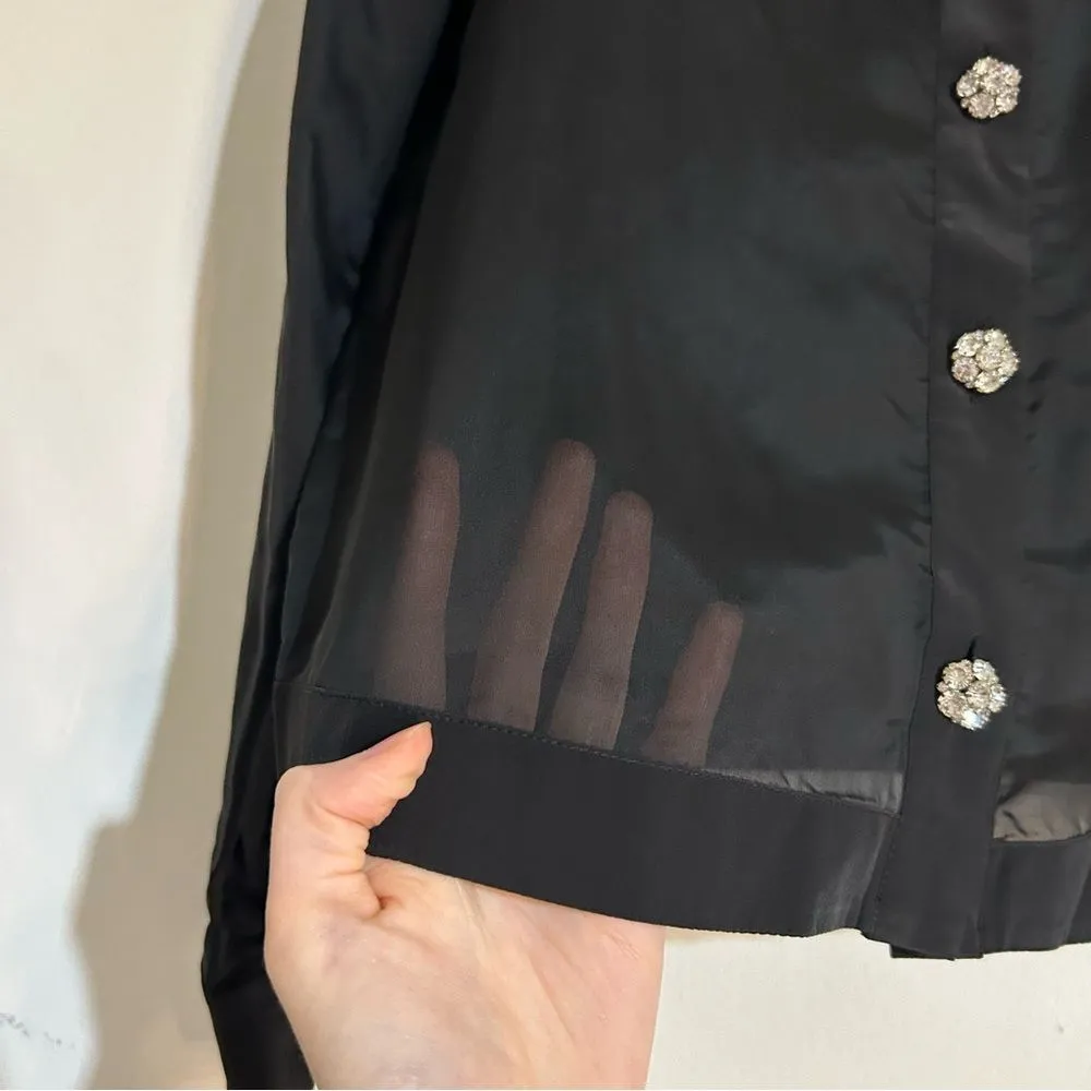 J. Crew Sheer Button-Up Shirt with Jewel Buttons in Black Organza Blend Size XS - Image 4