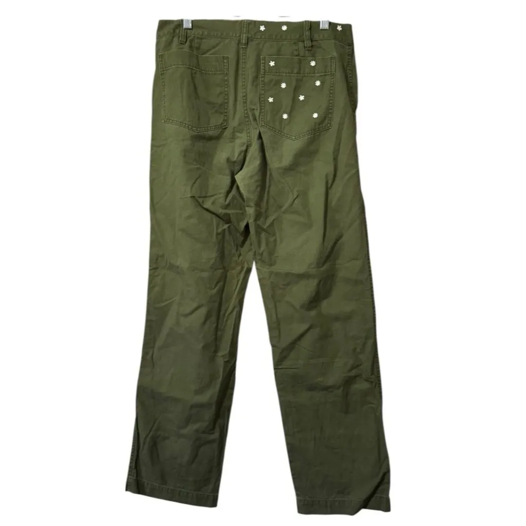 J CREW Embroidered‎ Boyfriend Chino Pants with Patches Women's Green Size 10T - Image 2