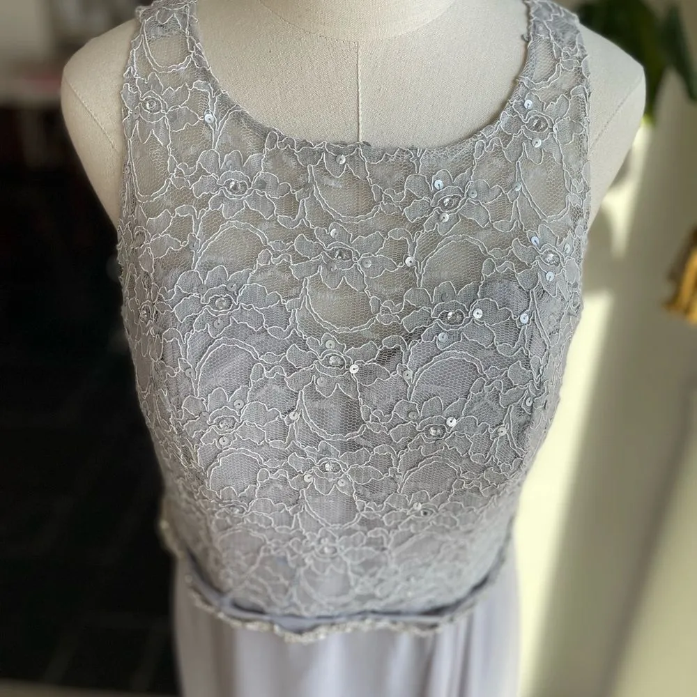 Morilee Madeline Gardner Silver Grey Rhinestone Lace Formal Dress Prom 16 - Image 5