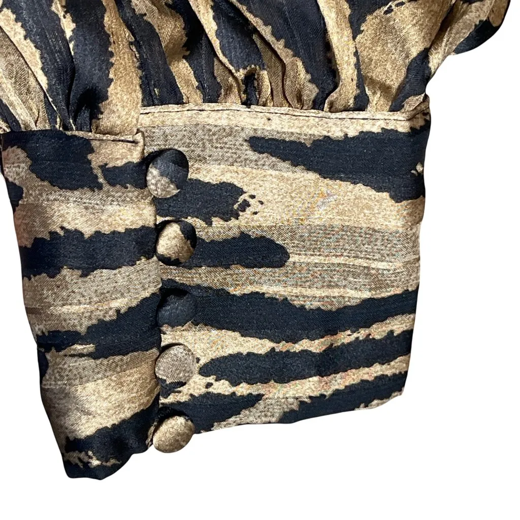 New H & M Women's Blouse Brown Black Leopard Size S Small Mock Neck - Image 5