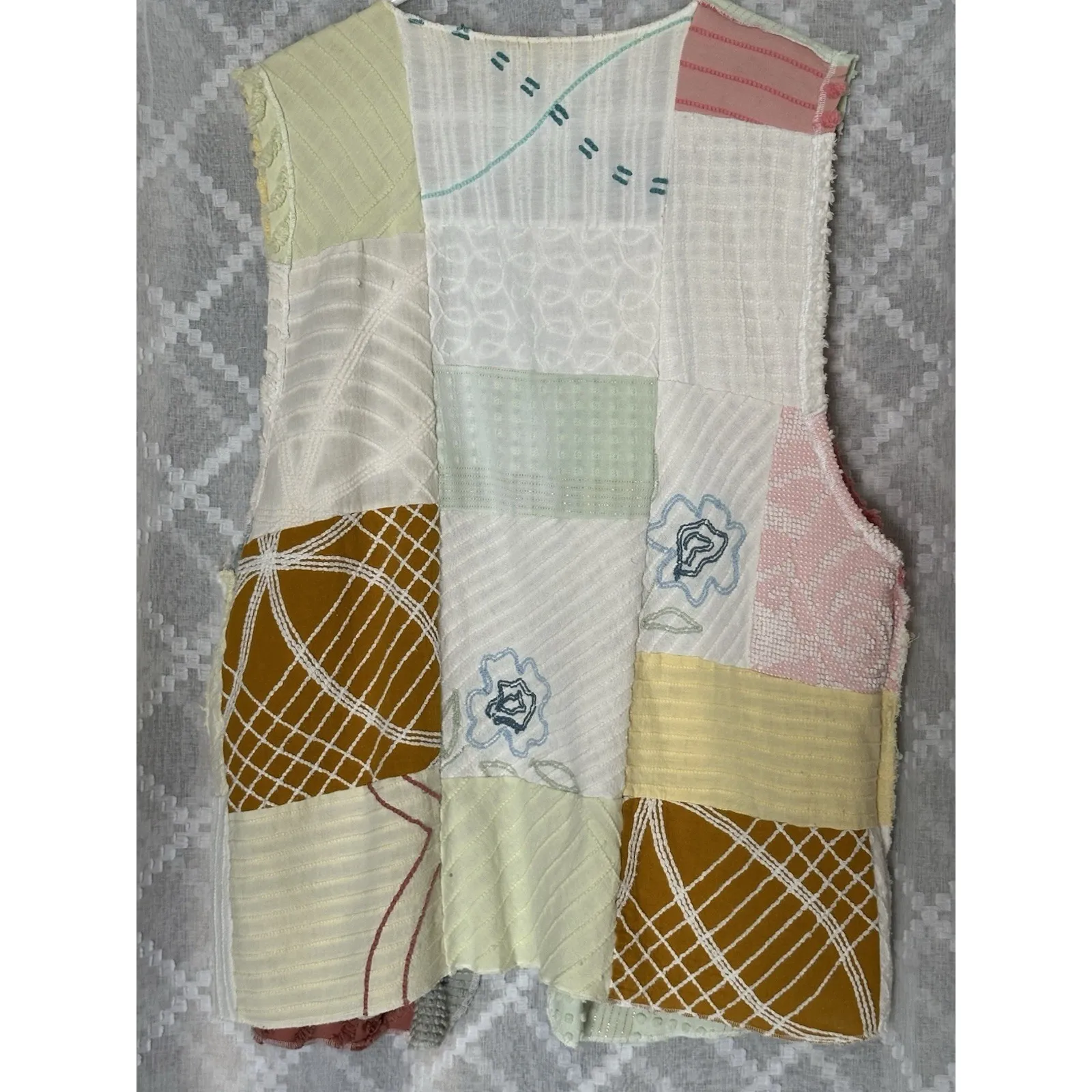 Handmade Patchwork Vest Reversible Open Front Boho Folk Art Layering Size undefined - Image 10