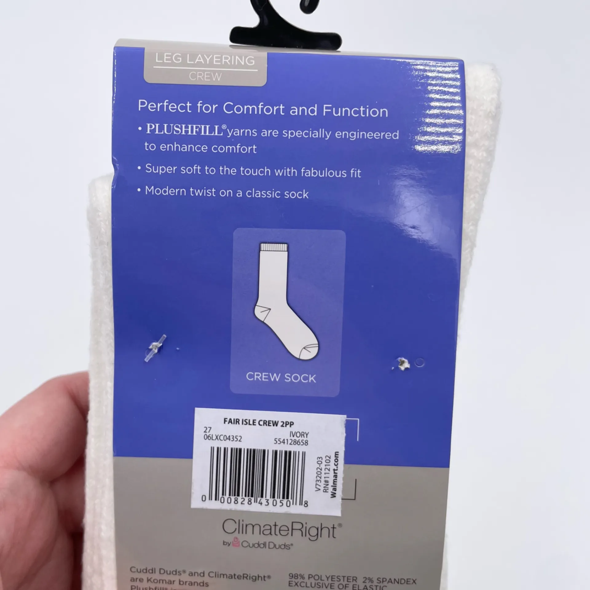 NEW Cuddl Duds PlushFill Leg Layering Crew Socks One Size Ivory Fair Isle 2 Pair - Image 4