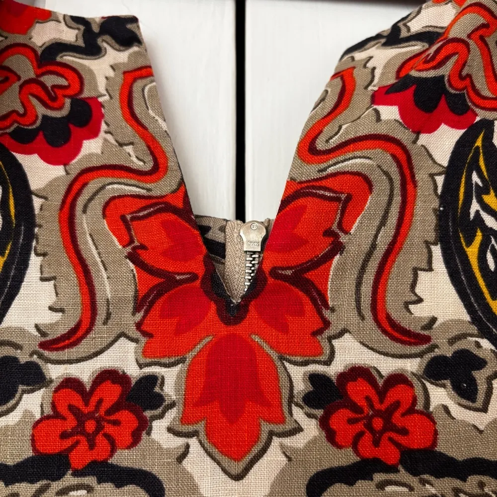 J. Crew Floral 3/4 Sleeve 100% Linen Dress Wedding Guest Split Neck Size 4 Small - Image 9