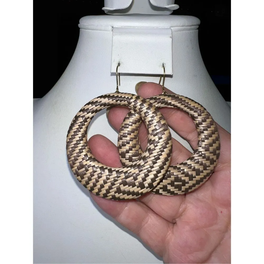 MCM Vintage  Raffia Weaved Hoop Dangle Earrings - Image 2