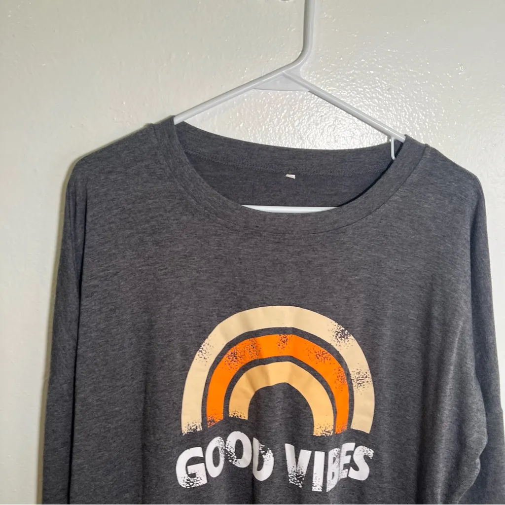 Crewneck Sweatshirt Gray Orange Rainbow Good Vibes M Size M - Image 4