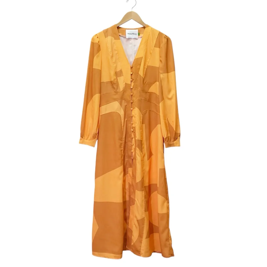 House of Sunny Cinema Dress Orange Yellow Geometric Button Front Midi Size 6 US - Image 2