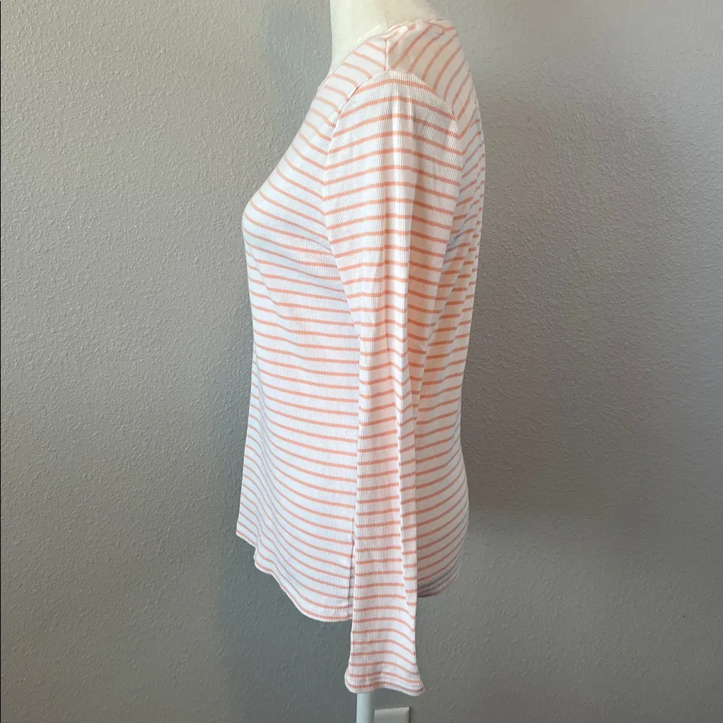 Time and Tru Cotton Blend Striped Ribbed Long Sleeve TShirt Size Medium White - Image 4