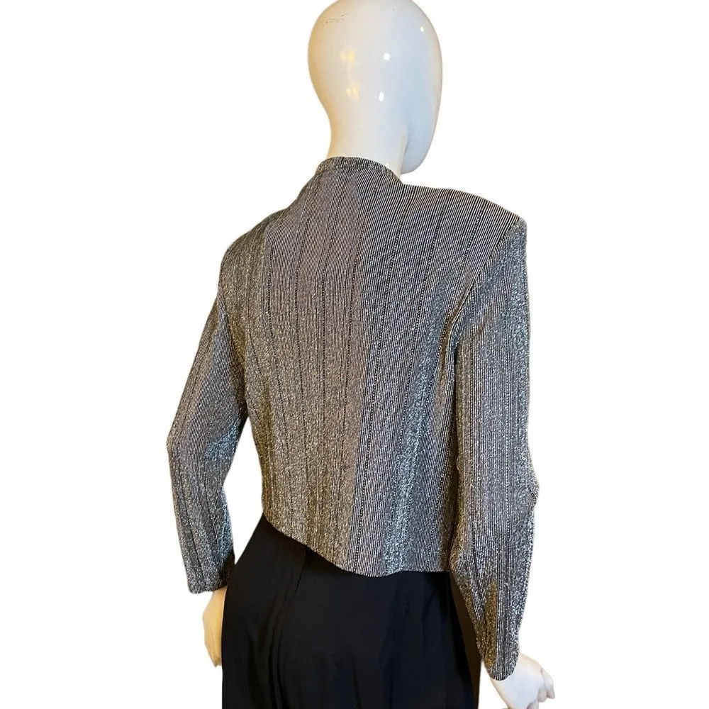 Vintage 1980s Metallic Lurex Silver Black Jumpsuit Crop Cardigan Coordinated Set Size XS - Image 15