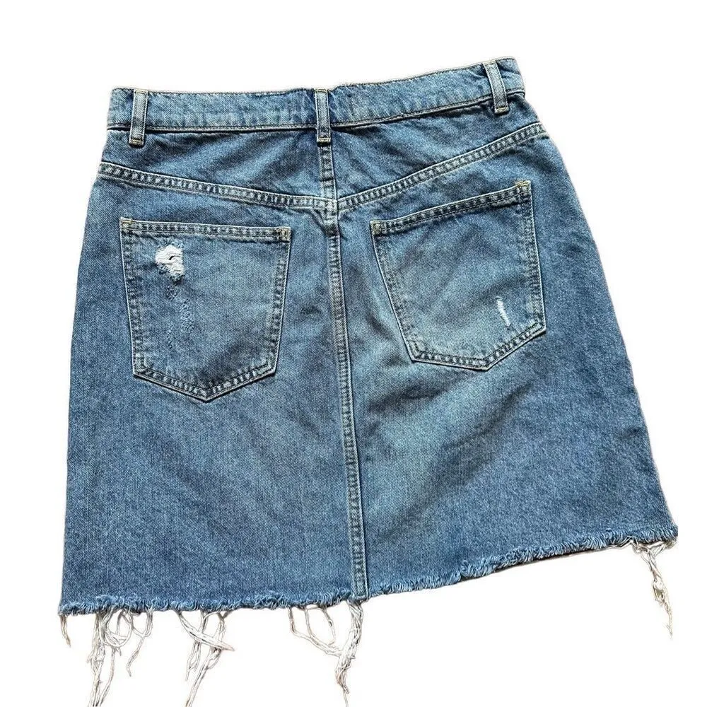 Free People Hallie Distressed Short Mini Denim Skirt in Midstone Sz 28 - Image 5