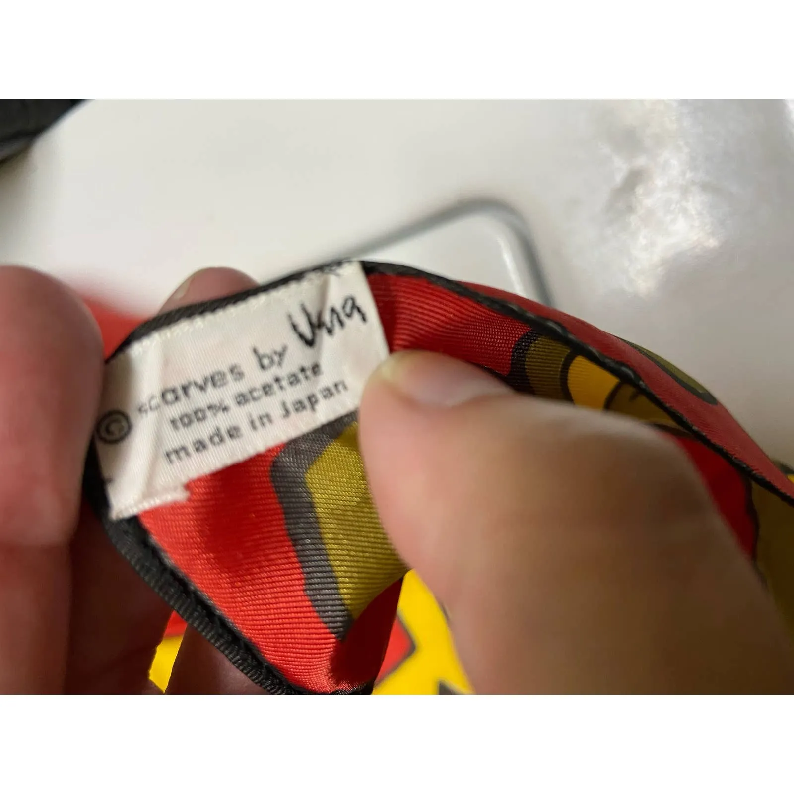 Vera Neumann Vintage Red Yellow Orange Abstract Print Scarf Japan Ladybug - Image 4