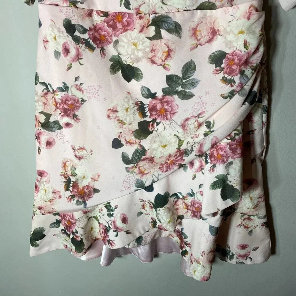 Q+A Los Angeles Women's Medium Off the Shoulder Ruffle Floral Print Mini Dress Pink - Image 8
