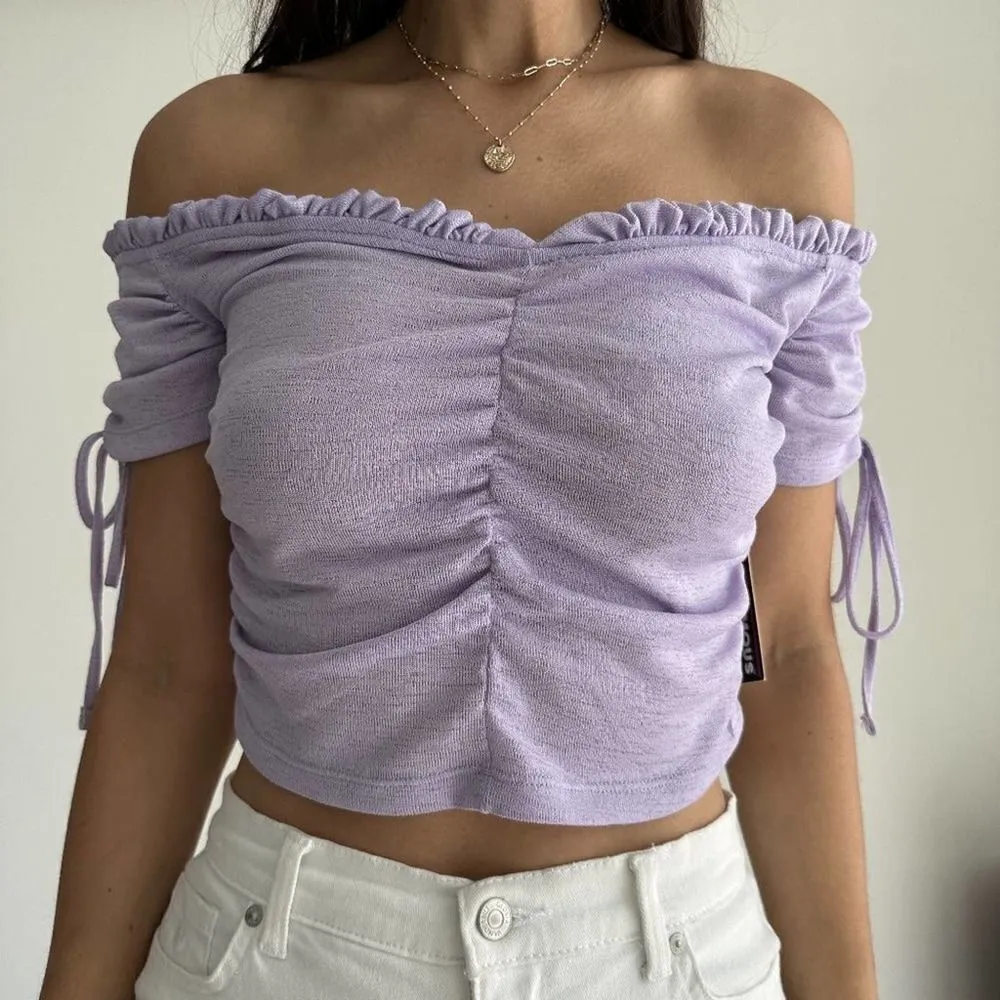 Almost Famous NWT  ruched off the shoulder crop top - Image 3