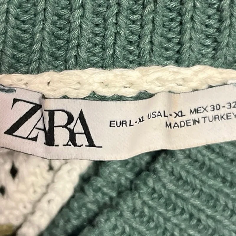 Zara Multicolor Striped Button Down Crochet Knit Polo Cardigan Sweater Top L/XL - Image 4