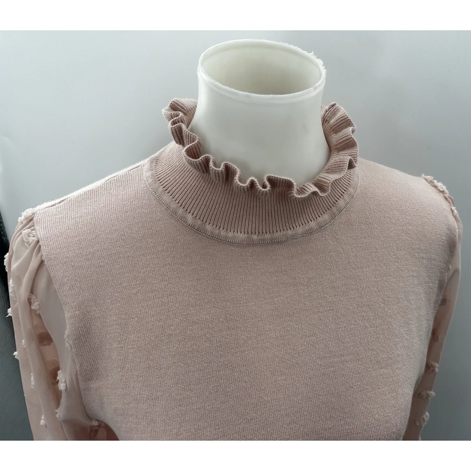 Adrianna Papell Clip Dot Sweater Blush Pink Sheer Sleeve Top M NWT - Image 2