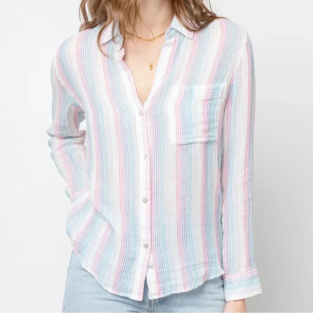 Rails Ellis Iris Stripe Cotton Chic Gauze Button Down Blouse Women’s Size XL - Image 3