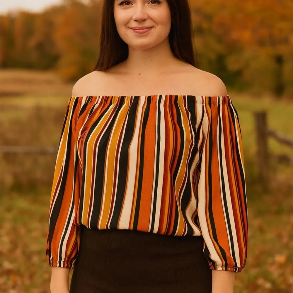 Windsor Multicolor Striped Off-Shoulder Boho Top - Image 2