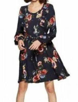 Xhilaration Black Multicolor Floral Long Sleeve Dress Small - Image 2