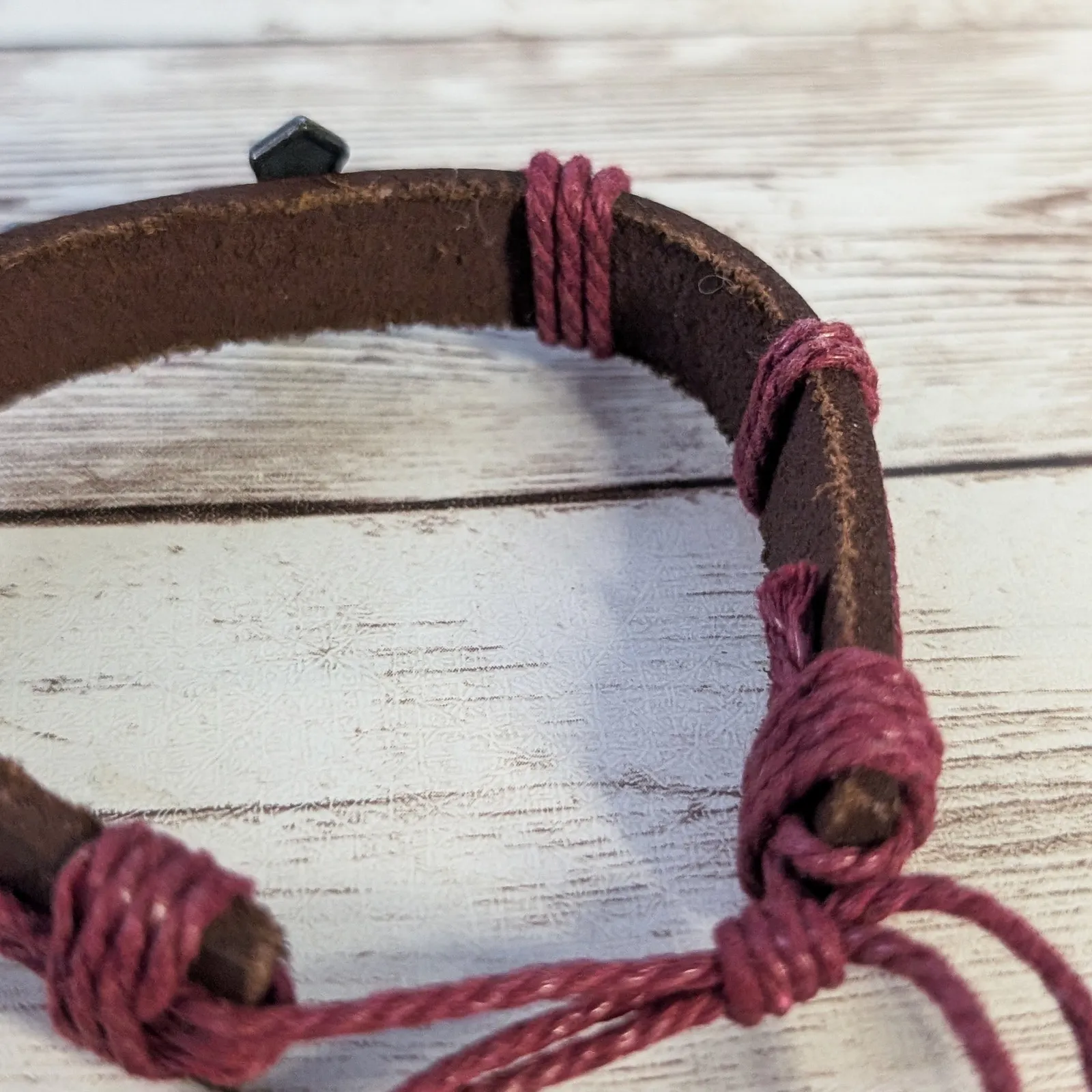 Red Tie Bracelet with Cross Charm - Image 6