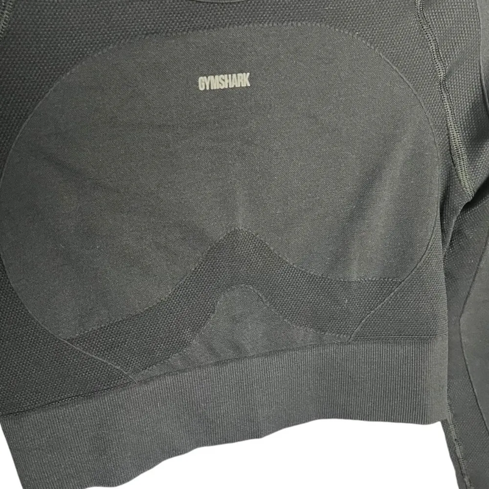 Women's M Long Sleeve Fitted Athletic Crop Top Black Contour Workout - Image 2