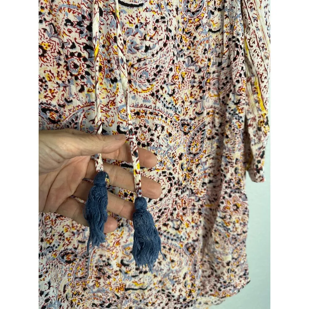 Billabong Coverup Paisley Dress Tassels Pink Blue Beachy Surfer Girl Boho Hippie - Image 4