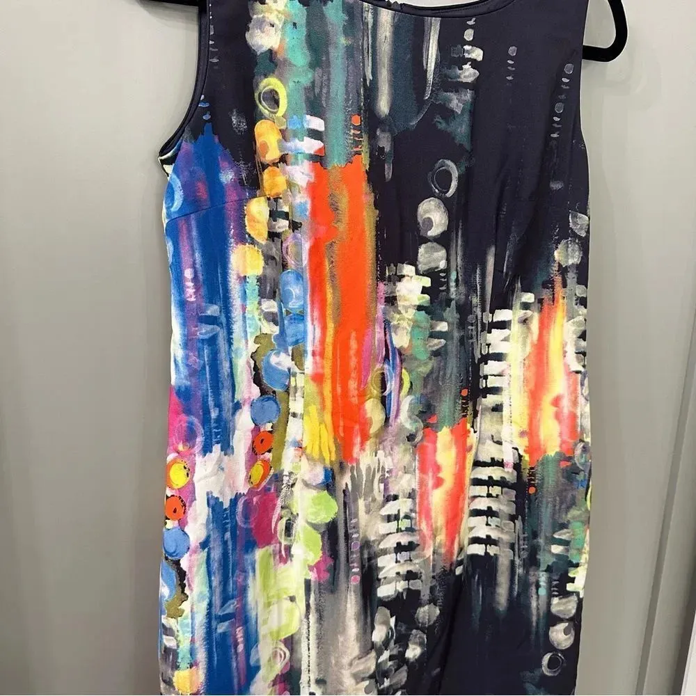 Mario Serrani Italy Colorful Abstract Paint Print Shift Dress Size 8 - Image 2