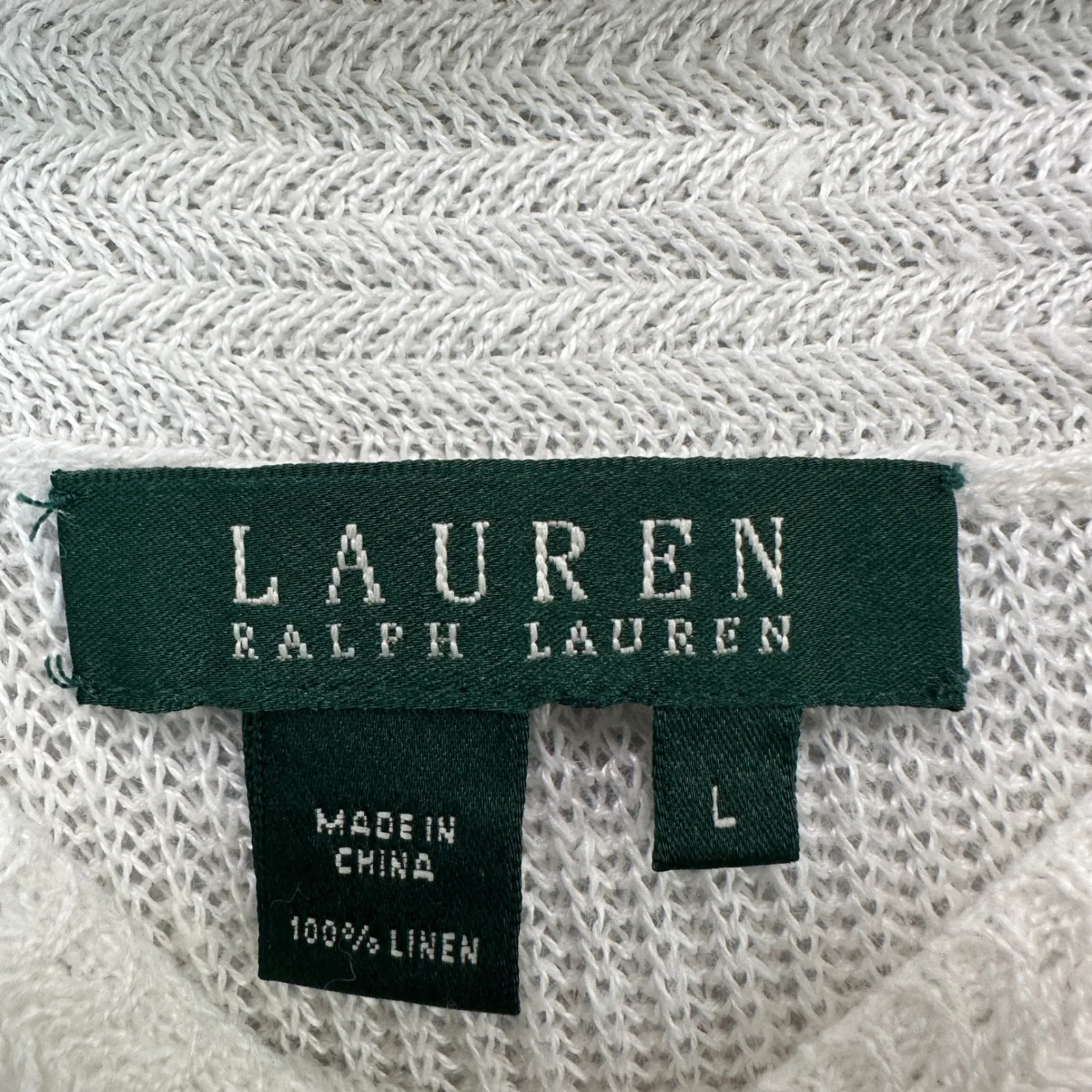 Lauren Ralph Lauren 100%‎ Linen Knit Top L White Pullover Coastal Resort Summer - Image 5