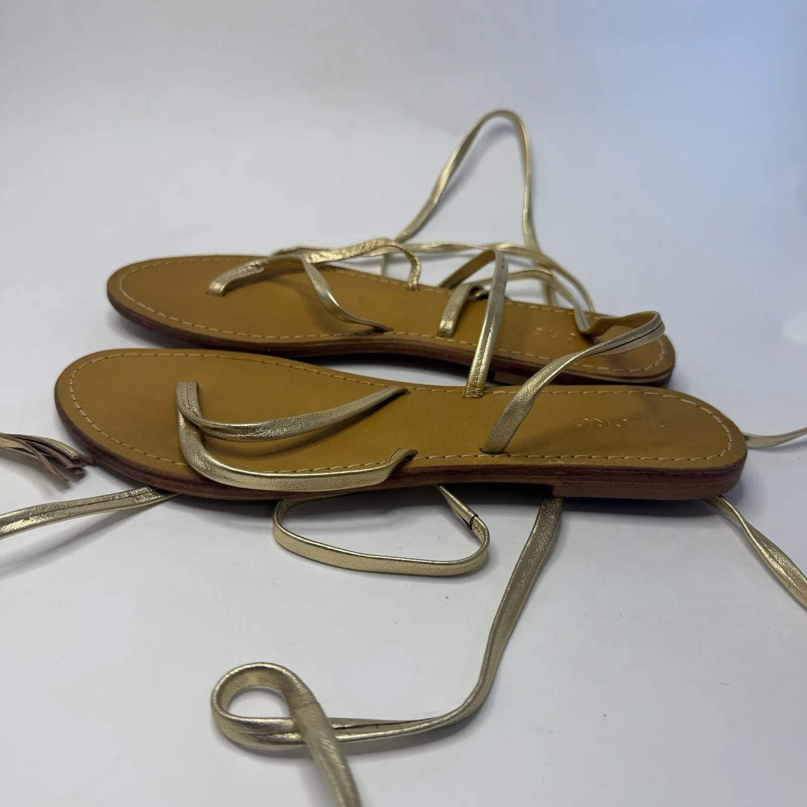 Anthropologie Pilcro Gold Metallic Gladiator Lace Up Sandal Size 8 Tassels - Image 7