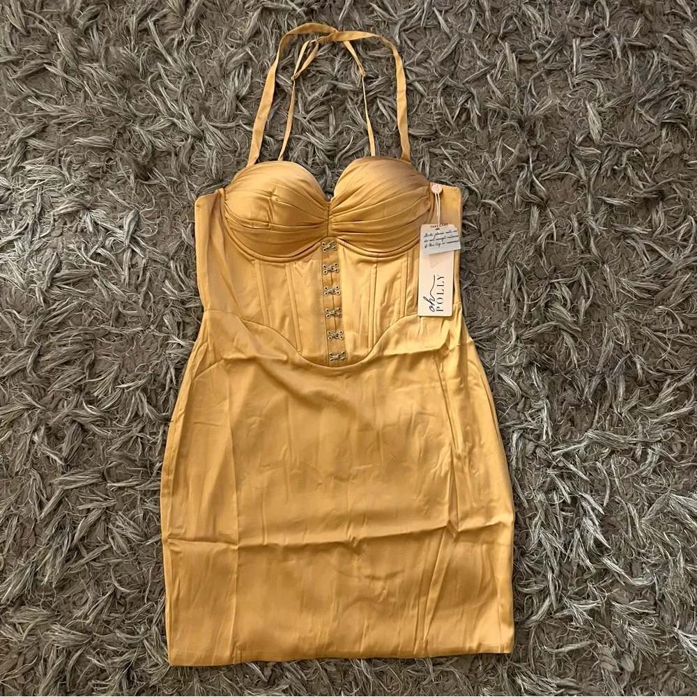 oh polly Pleated Bust Corset Mini Dress In Beige size 6 - Image 3