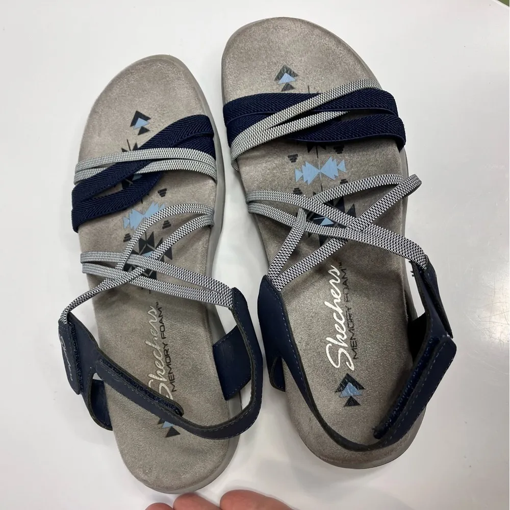 Skechers‎ Reggae slim sandals navy blue gray size 7 - Image 6