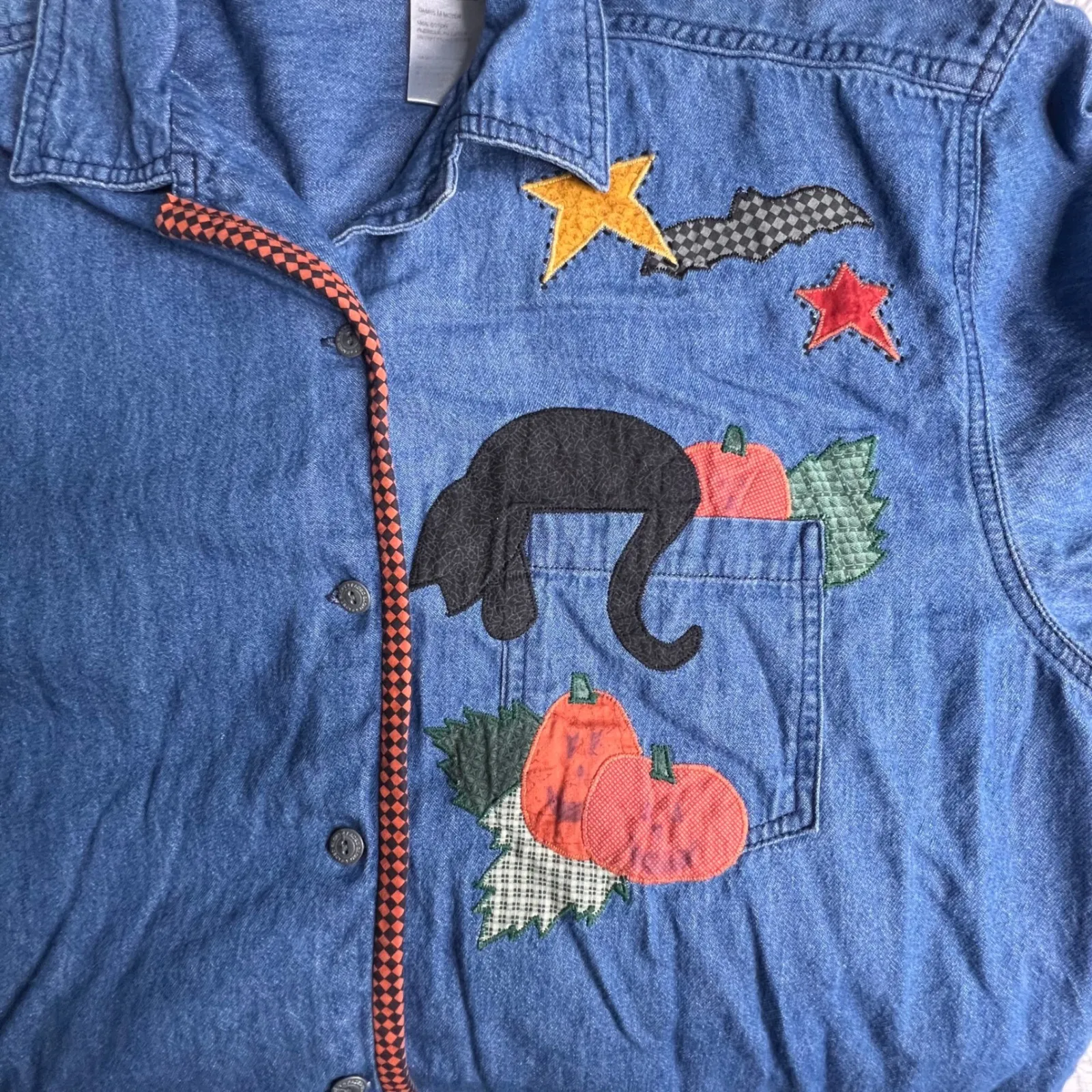 VTG Faded Glory Womens Denim Shirt Fall Pumpkin Patch Long Sleeve Button Up Sz M - Image 2