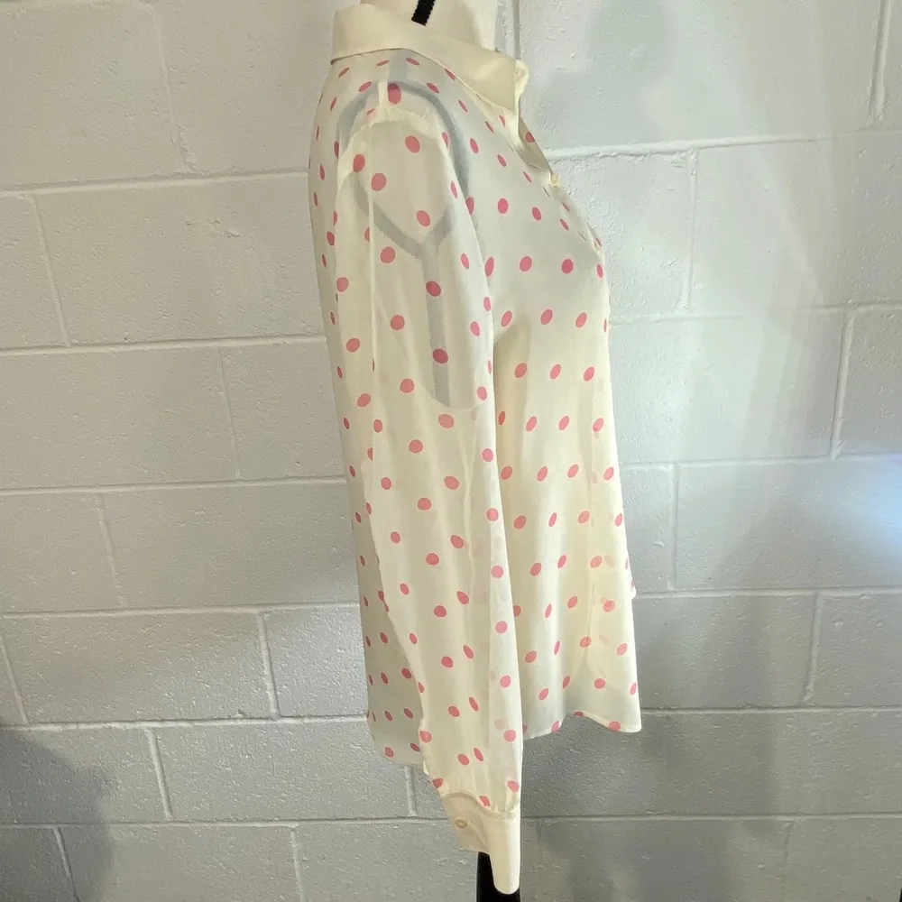 Hinge Long Sleeve Cream & Pink Polka Dot Button Up Blouse - Image 5