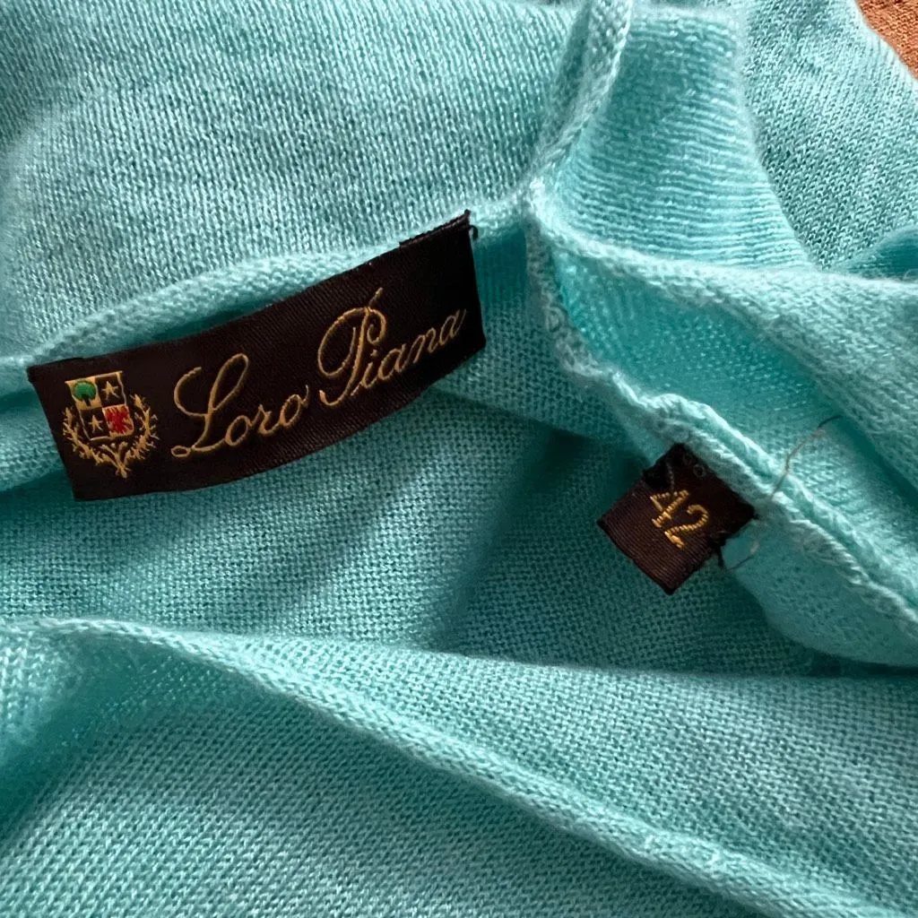 Loro Piana 100% Cashmere Turquoise V-Neck Sweater Italy 42 Luxury Knit - Image 7