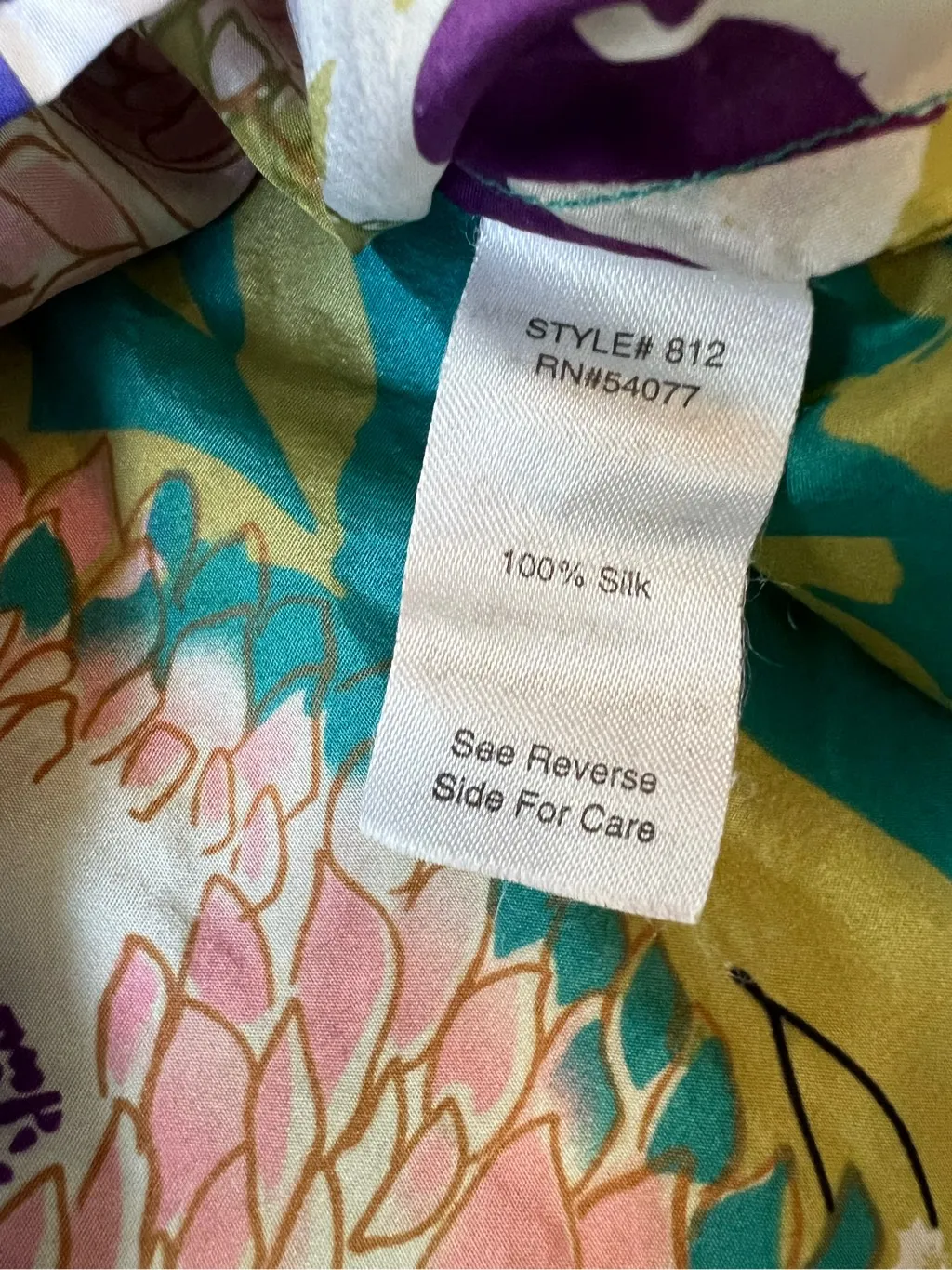 CAbi  Green Pink Blue Floral 100% Silk Tunic Top Small - Image 4