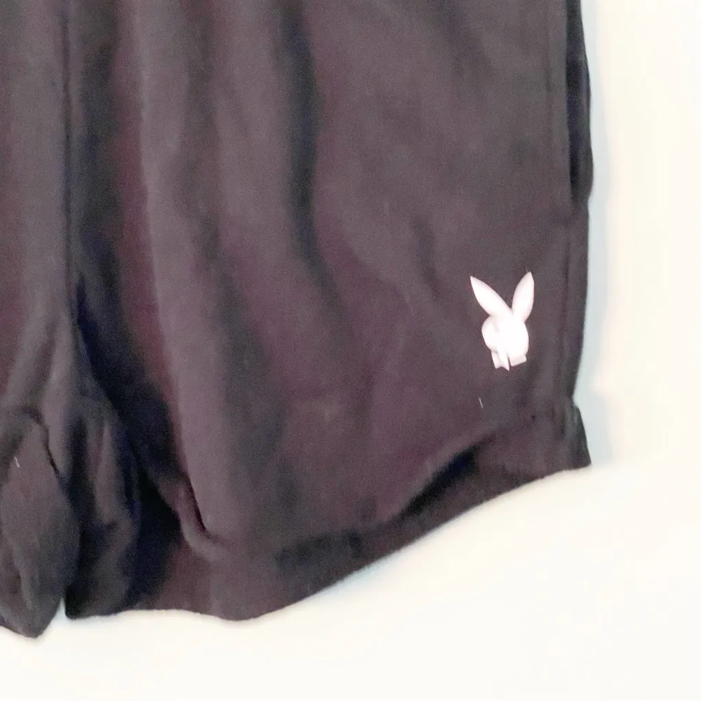 Playboy By PacSun Size Medium Black Bunny Rolled Shorts Pull‎ On Cotton - Image 3