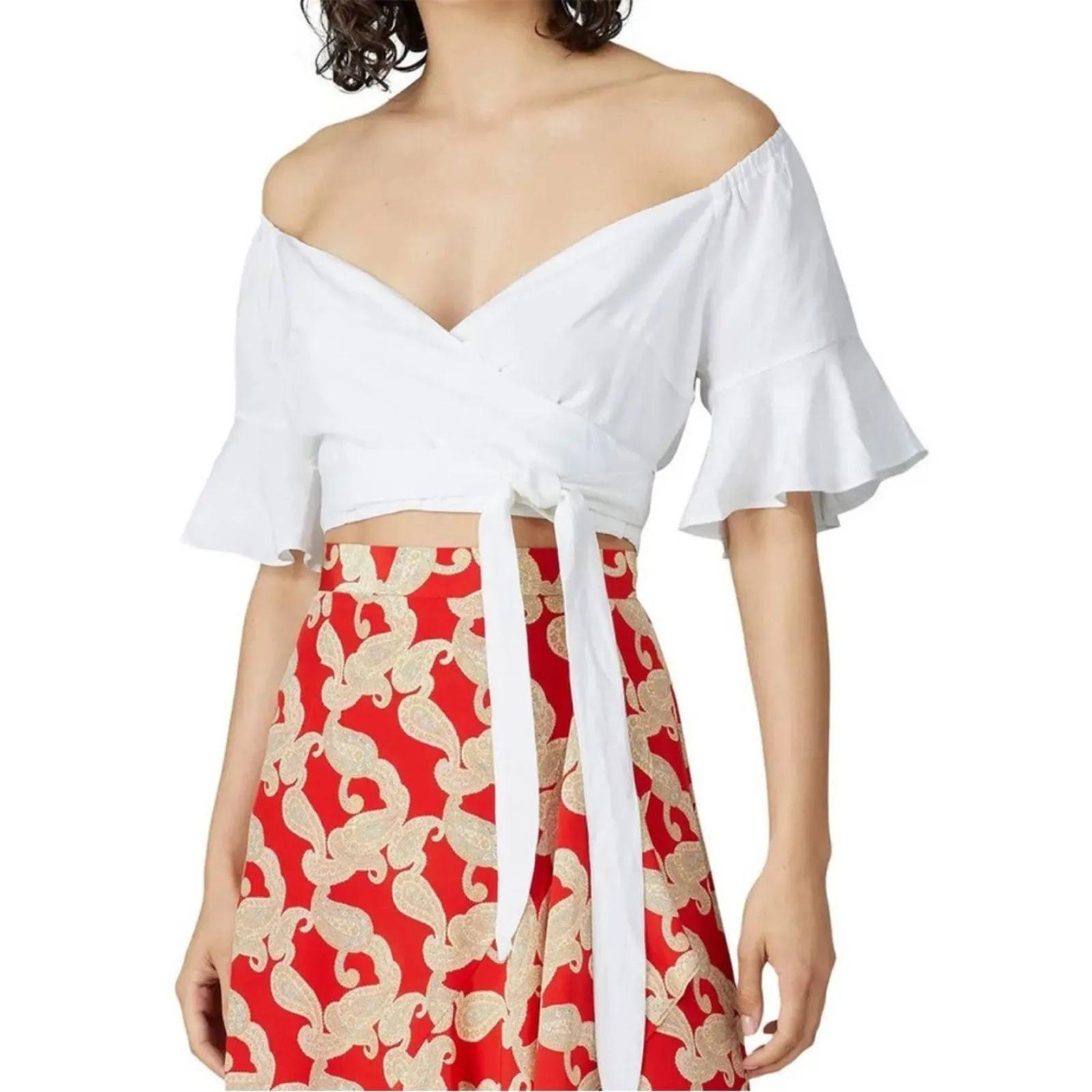 leRumi Denali Top Medium Off Shoulder Wrap Cropped Surplice V - Image 3