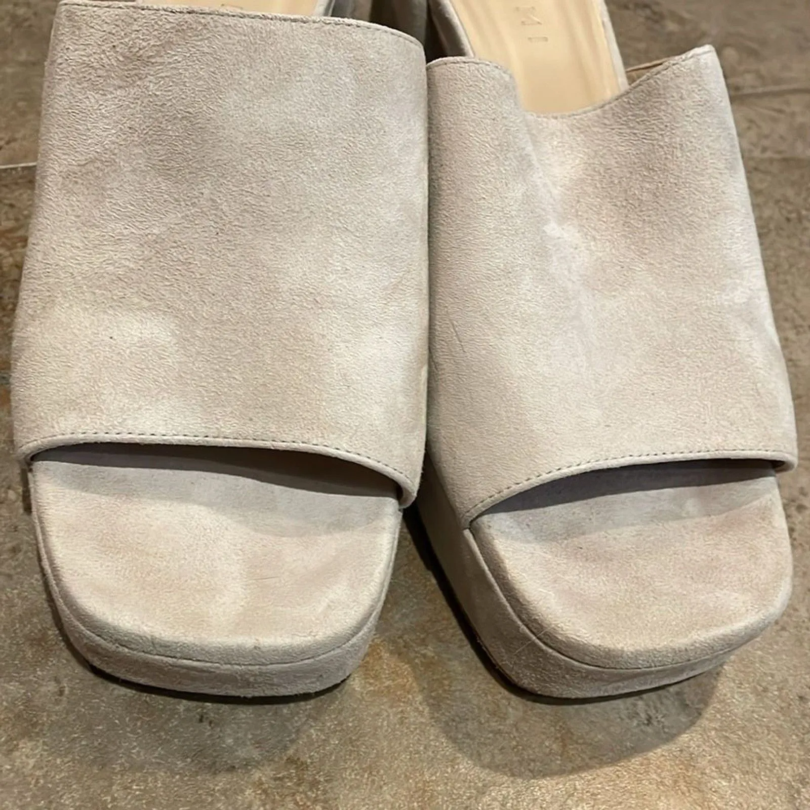 M. Gemi Cream Seude Leather Platform Mules Shoes Womens Size EU 38.5 US 8 Italy - Image 12