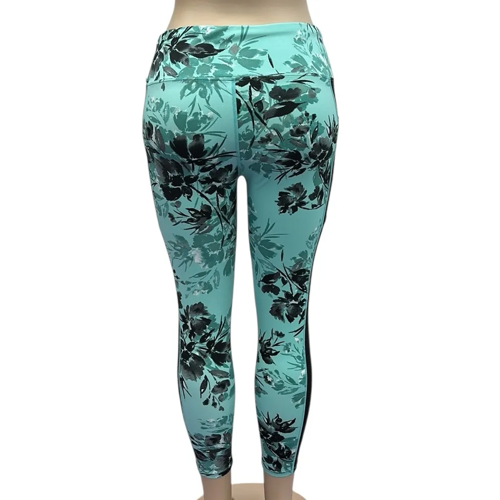 Lularoe Rise Brave Teal and Black Floral Print 3 Pocket Athletic Leggings Large - Image 6