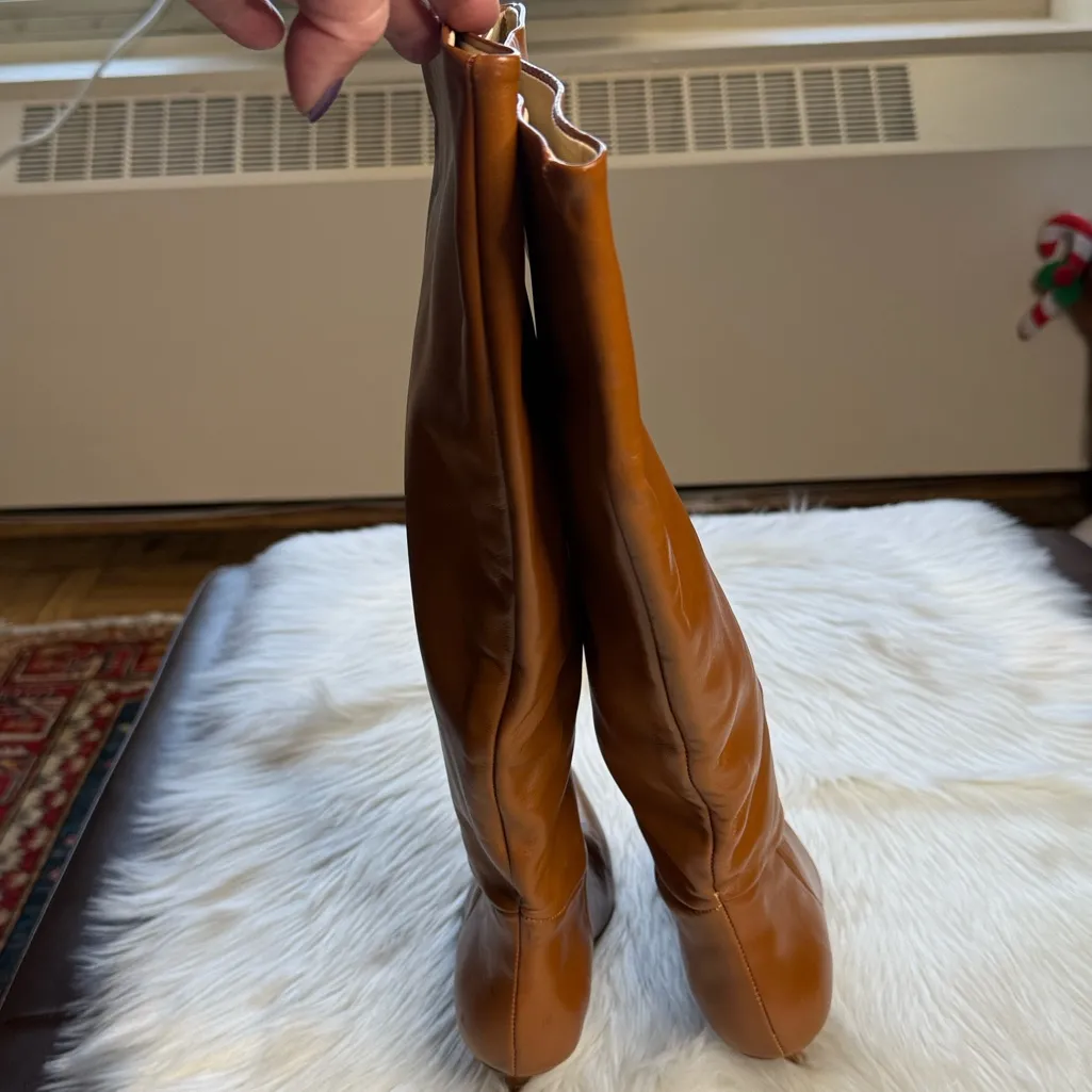 Souliers Martinez Brown Elena 60 mm Knee High Boots Tan Size 7 - Image 4