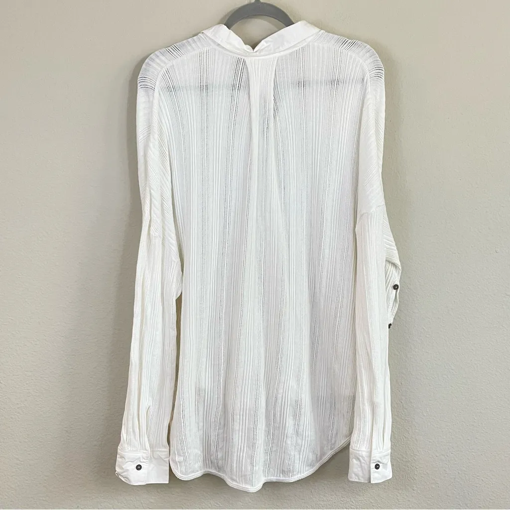Free People Free-est White Oversized Ribbed Button-Up Blouse Size Medium - Image 7