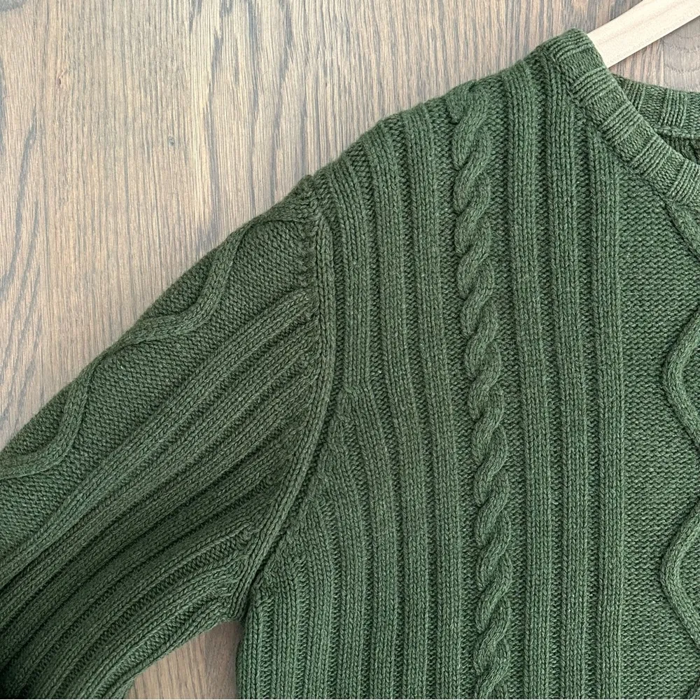 Barbour Sporting Falstone Cable Knit Crew Neck Wool Sweater Green Extra Large - Image 7