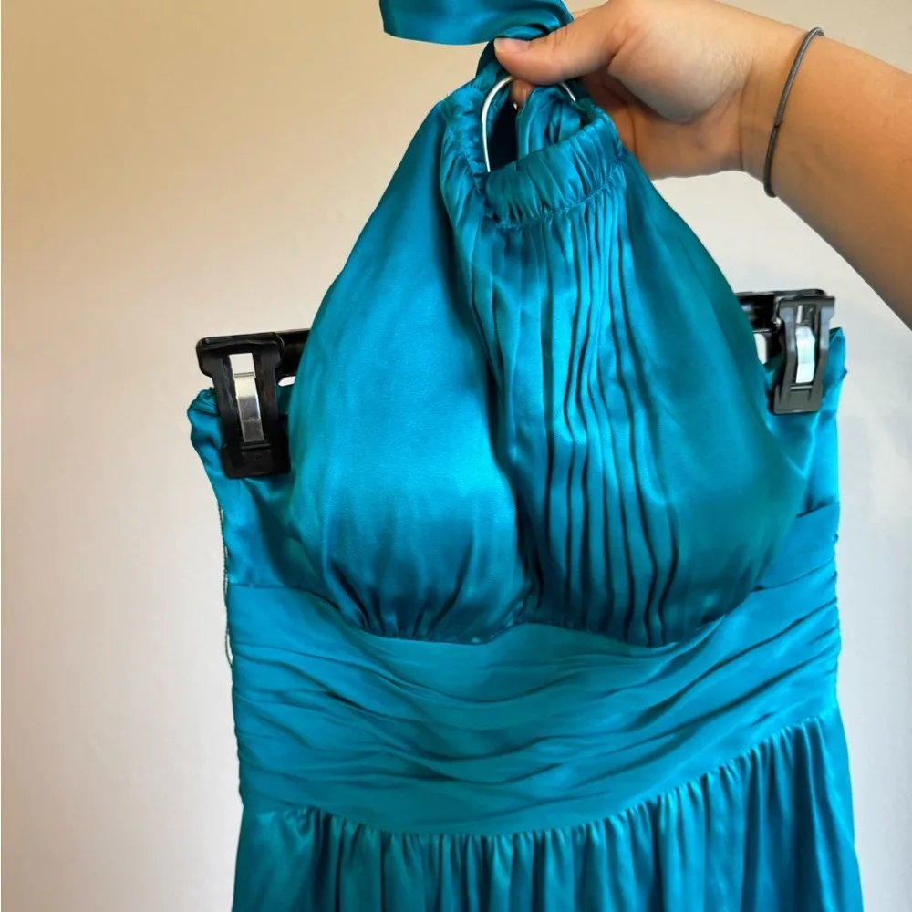 Cache Vintage Teal Silk Halter Mini Dress Women’s 6 Formal Prom Wedding Y2K - Image 3