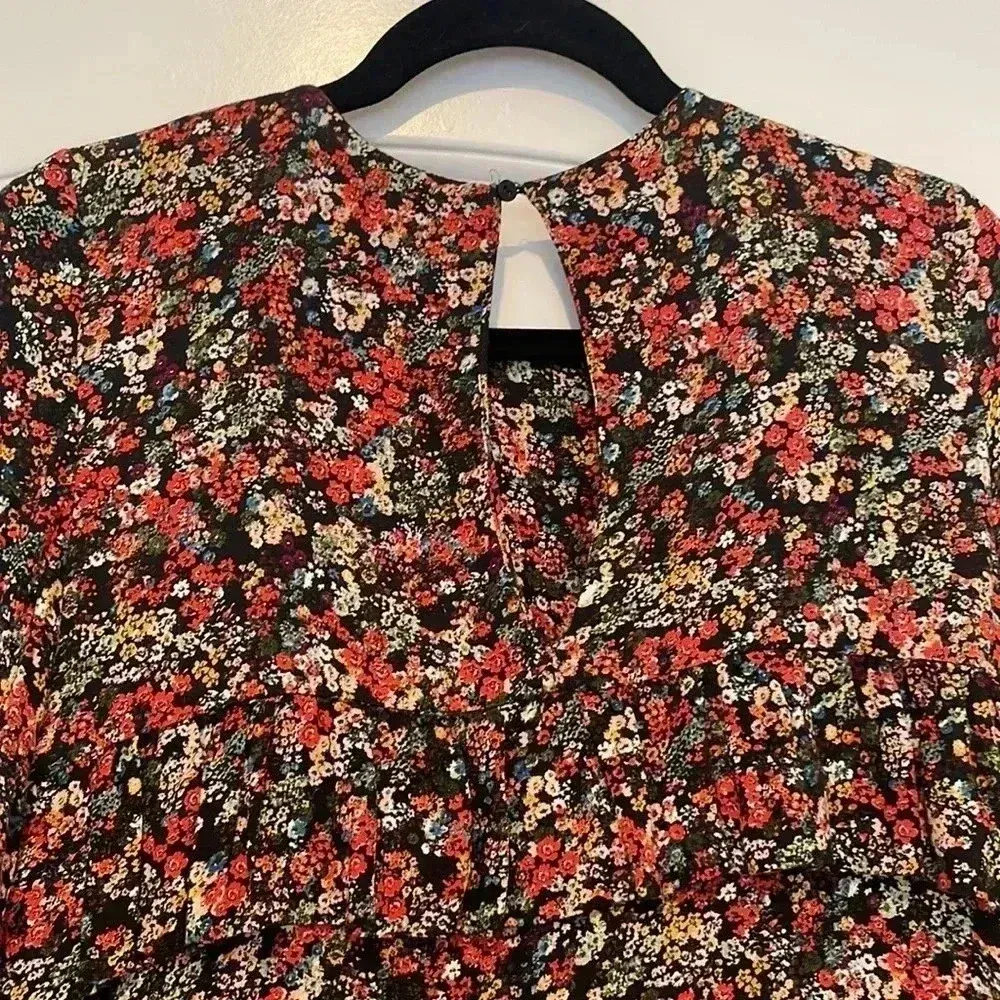 Zara Floral Ruffle Sleeve Tiered Mini Dress Sz XS - Image 10