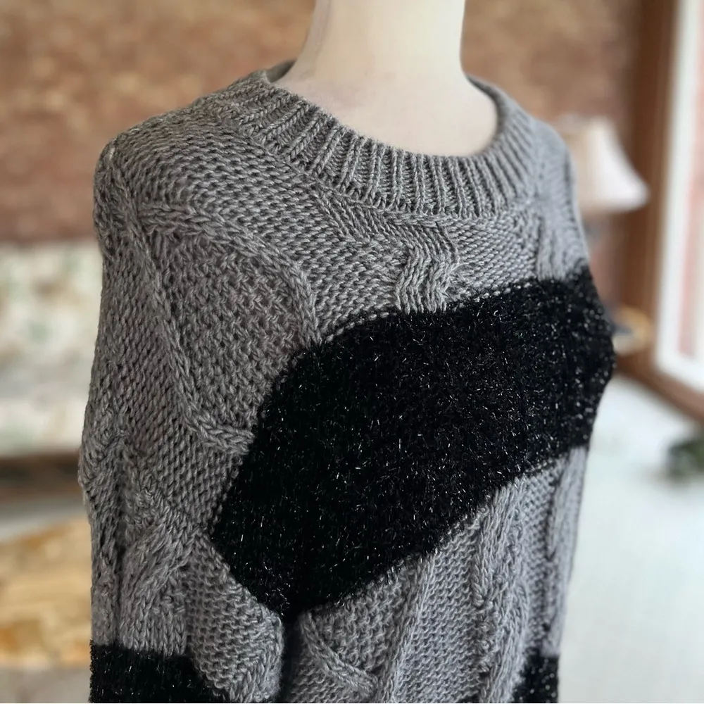 Mango MNG Armenia Sweater Dress Black Gray Metallic Cable Knit Mini 4 Striped - Image 14